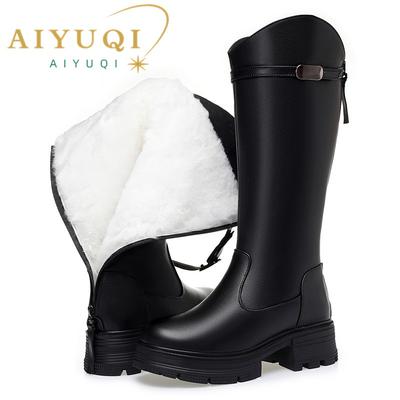 Модные женские зимние ботинки из натуральной кожи 2025 Новые утепленные зимние ботинки из натуральной шерсти Женские противоскользящие женские высокие ботинки большого размера