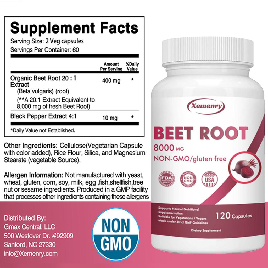 Beetroot capsules, containing beetroot powder extract, a potent formula suitable for both men and women.