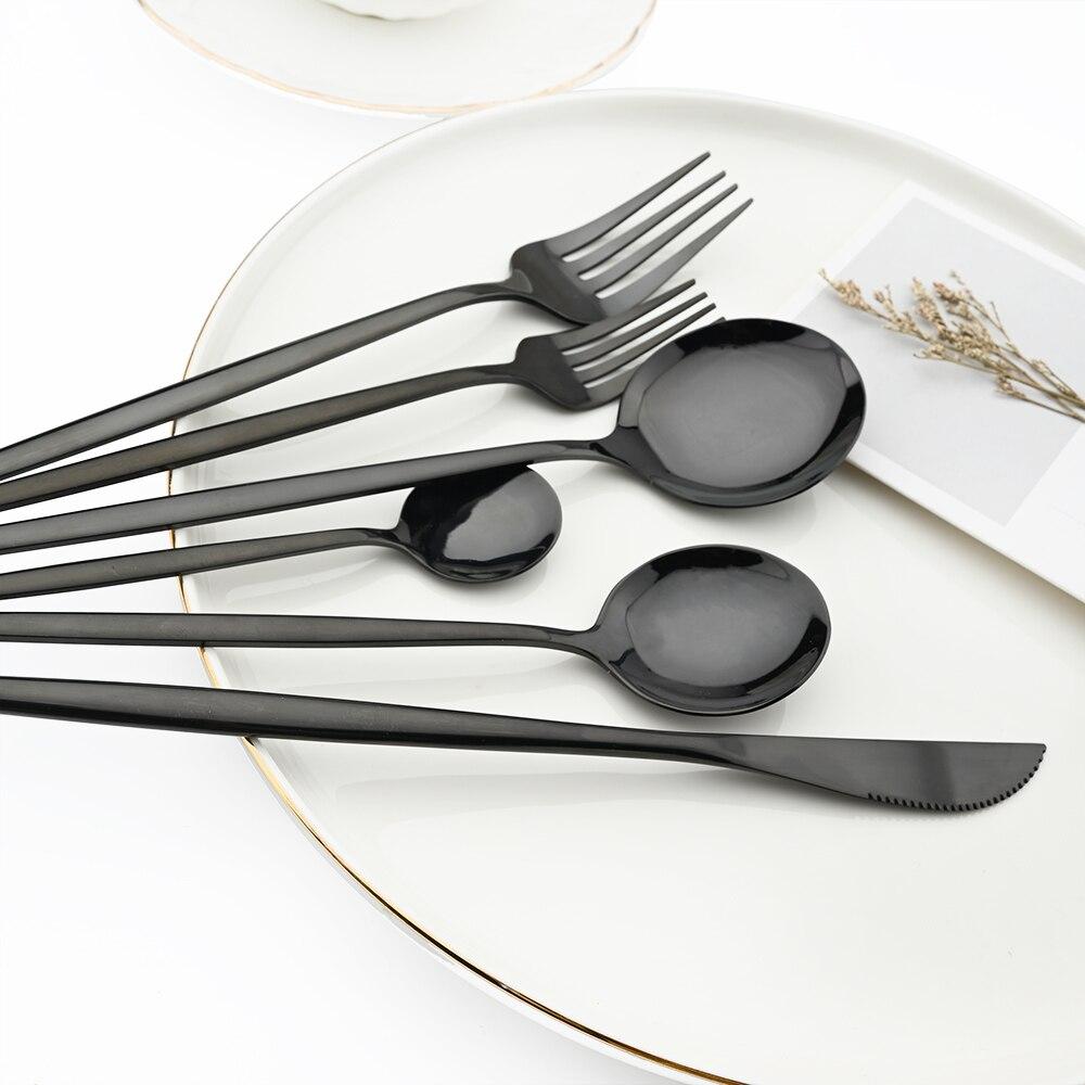 Зеркальный черный набор посуды, обеденный нож, вилка, ложка, столовые приборы, набор столовых приборов из нержавеющей стали, столовые приборы, кухонный домашний набор