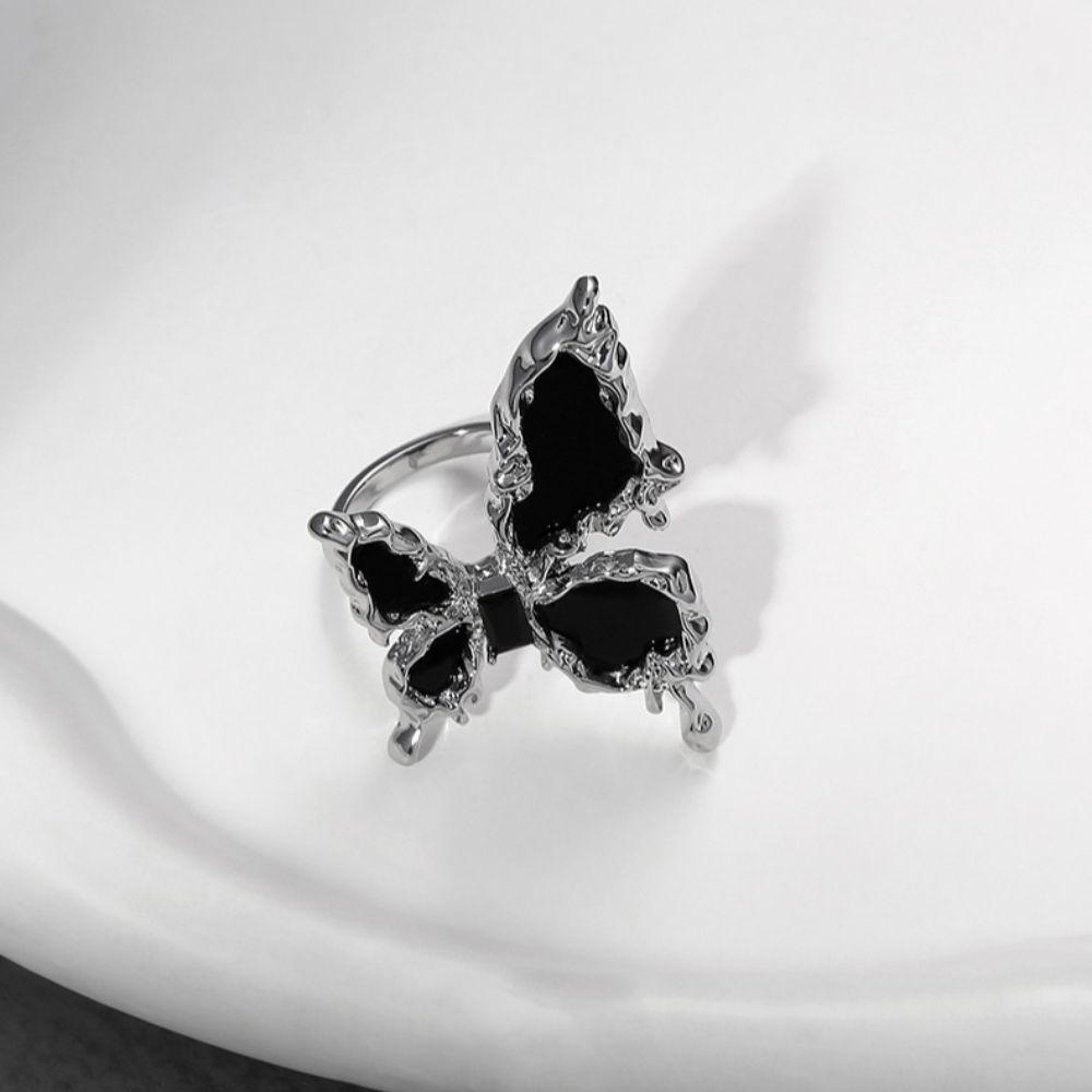 Черное регулируемое кольцо на палец Exaggerate Gothic Opening Ring Dark Style Black Butterfly Ring Gift