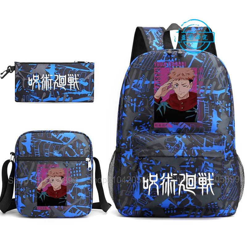3 шт. Рюкзак Jujutsu Kaisen для мальчиков и девочек Аниме Mochila Студенческая школьная сумка с плечевой сумкой Пенал Ежедневная дорожная сумка Rucksack