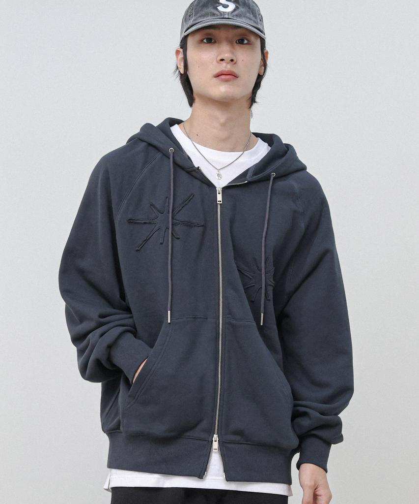 Худи на молнии оверсайз Moderment Applique Washed [Угольный]