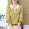 Lapel Long-sleeved Women's Base Spring and Summer New Chiffon Sleeves Spliced Knitted Blouse Loose Top