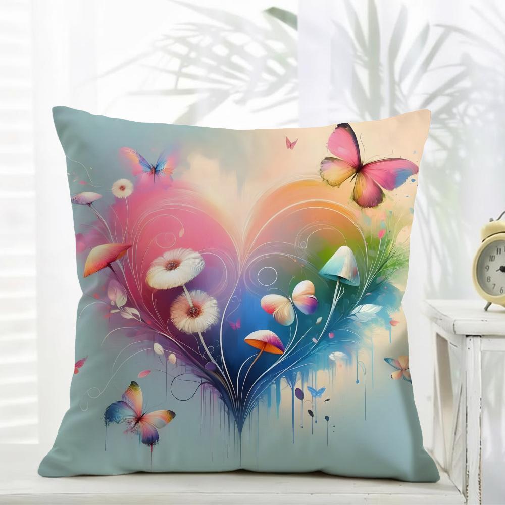 AAbstract Floral Heart Mushroom Pillow Art Cushion Cover Daily Washable Linen Pillowcase Soft for Sofa Bed Home Room Decor