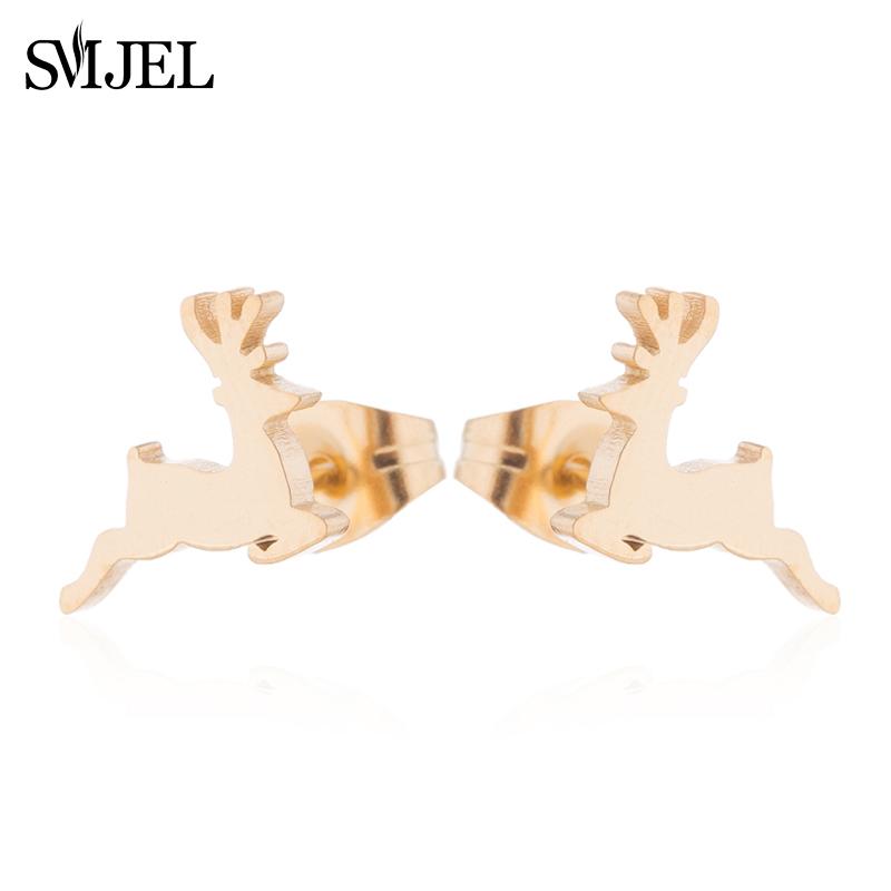 SMJEL Minimalist Silver Color Deer Horn Earrings Women Christmas Jewelry Cute Elk Antler Ear Studs Unique Tree Branch Earings