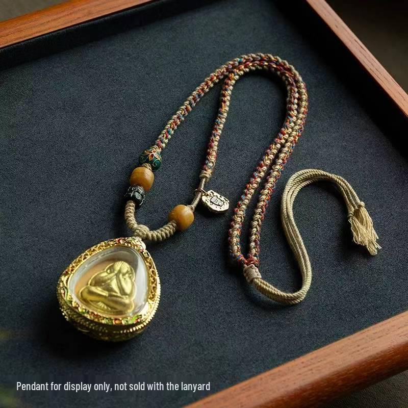 Тибетский крест Дзи Тханка Золотая подвеска Ожерелье Веревка