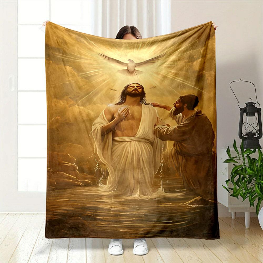Jesus Baptism Blanket Printed Blanket for Living Room Bed Couch lunch break Soft Cozy Blanket for Friend's festival Gift