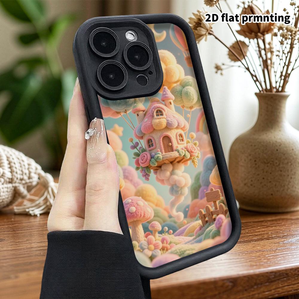 Phone case: 2D flat, suitable for iPhone 18 17 16 15 14 13 12 Pro protective case, floating cloud cabin, perfect Christmas and Halloween holiday gift
