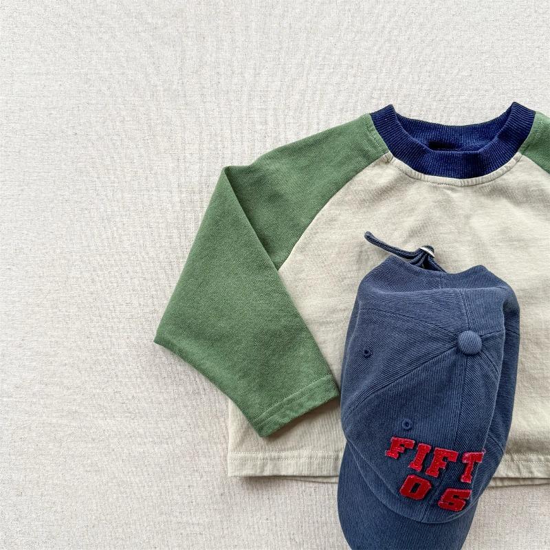 Осенние детские футболки Color Block Свободные с длинным рукавом Детская футболка Модная Мягкая Одежда для мальчиков