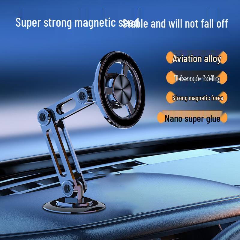 Magnetic Car Mount: Magsafe Compatible, Rotating, Retractable, Strong Suction for Dashboard Phone Navigation