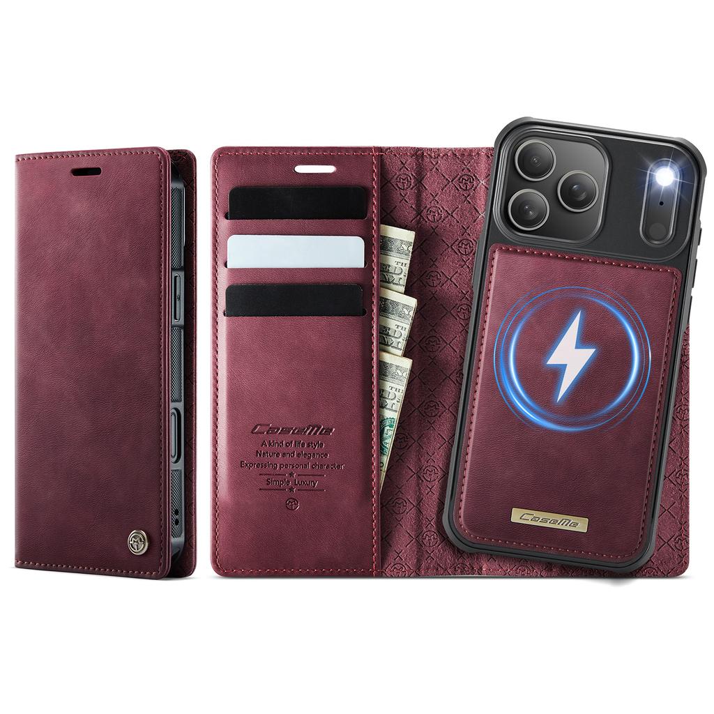 For iPhone 17 Pro Max Case CASEME C49 Compatible with MagSafe RFID Blocking Detachable Wallet Leather Phone Cover