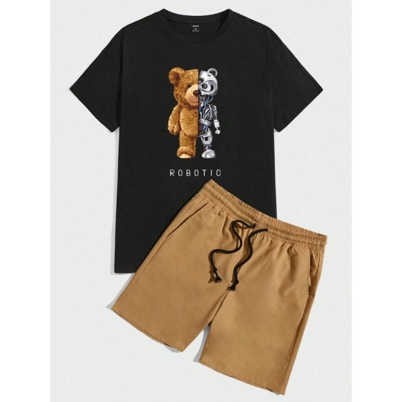 Летние повседневные мужские шорты с 3D черно-белым принтом, мужские футболки и шорты, комплект, городская уличная мужская мода, короткие рукава