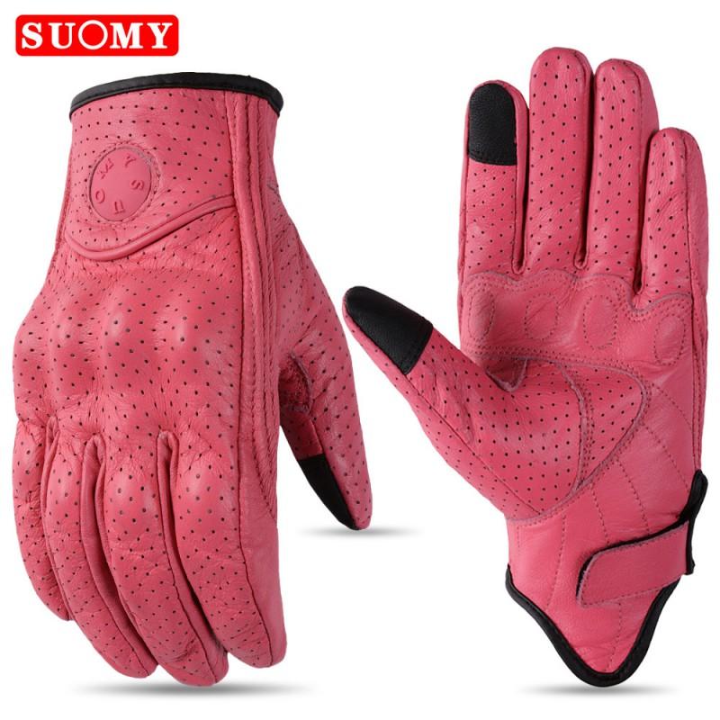 SUOMY Genuine Leather Motorcycle Riding Gloves With Touchscreen Fingers Breathable Perforated Design Men Women