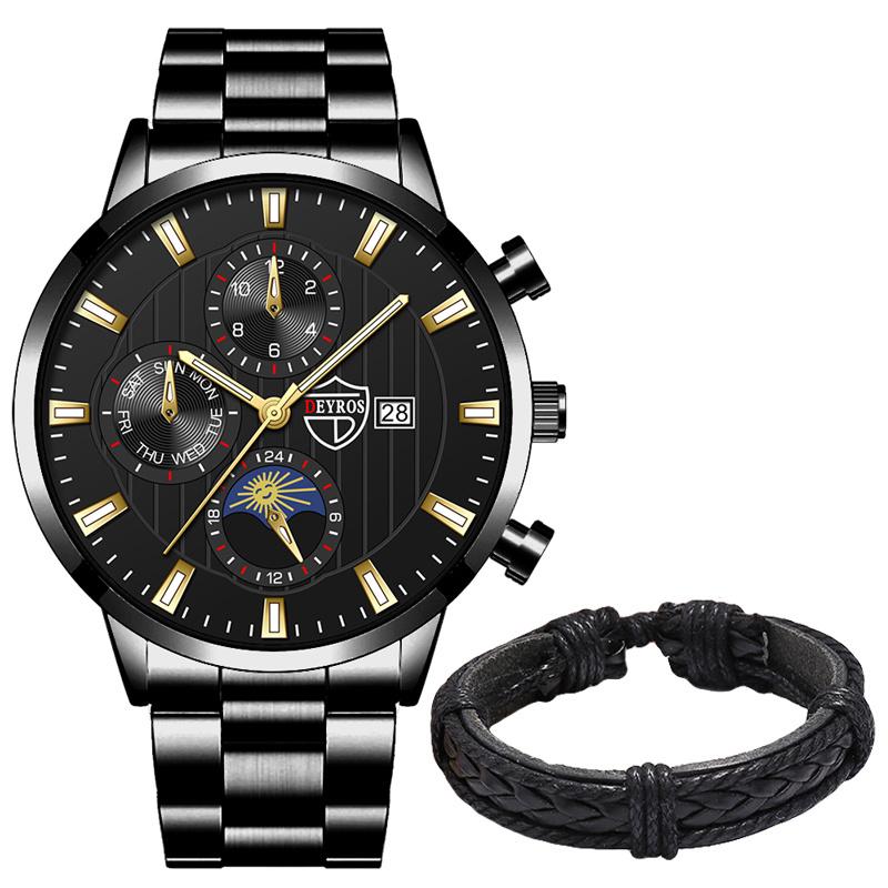 Мужские модные спортивные наручные часы класса люкс мужские деловые кварцевые часы из нержавеющей стали мужские повседневные часы с кожаным браслетом светящиеся часы