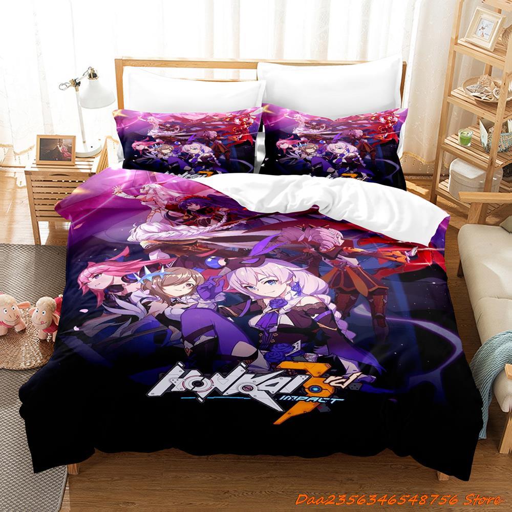 Постельное белье Honkai Impact 3 Мультяшный Аниме Трехсекционный Комплект Взрослый Детская Спальня Пододеяльники 3D Каваи Девочка Милая Женская Постельное Белье