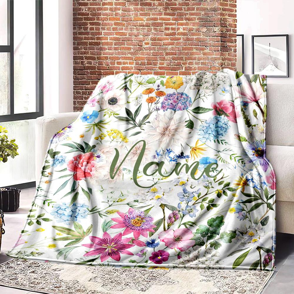 Floral Pattern Customize Your Name Blankets Comfortable Soft Lightweight Allseason Multipurpose Blanket For Picnics Sofas Offices Beds Living Rooms