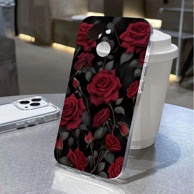 Ярко-красные розы Чехол для телефона для iPhone 17 Air 16 15 14 13 12 11 Pro Max Plus Mini X 8 7 Мягкий прозрачный чехол Fundas Аксессуар