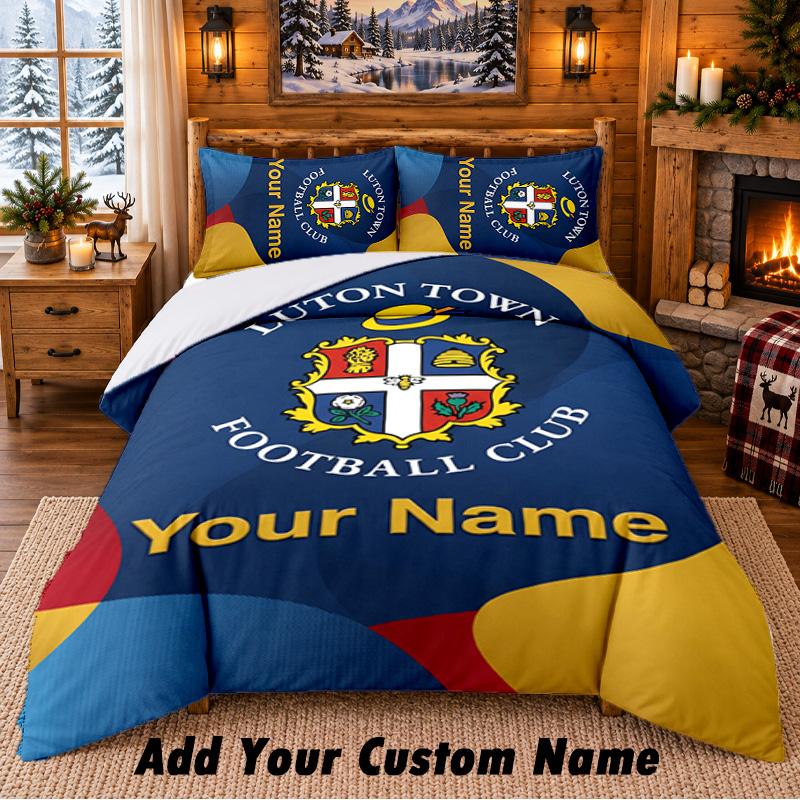 Luton Town Pattern Bedding 3Pcs Set Custom Name, Bed Sheet And Pillowcases For Home Bedroom