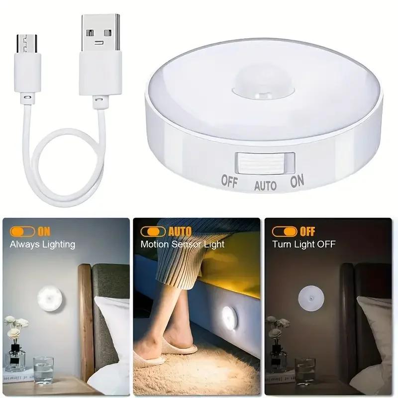 Индукционный ночник с USB-зарядкой, круглая подсветка с магнитным креплением, свет для лестницы, подходит для шкафов, коридоров