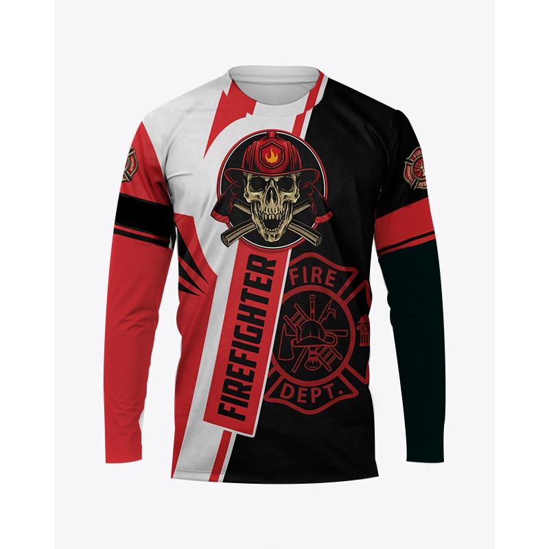 Осенняя мужская футболка с круглым вырезом и графическим принтом пожарного, повседневный пуловер большого размера с длинными рукавами, модная уличная мужская одежда