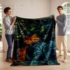 "Orange and Blue Abstract Forest Scene Flannel blanket for bedroom, living room, sofa, and nap sofas"