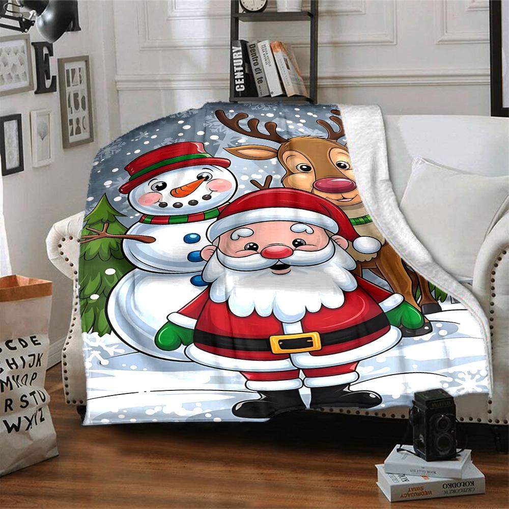 1pc Christmas, Santa Claus Blanket Lightweight Flannel Blanket Throw Blanket For Sofa, Bed, Travel, Camping, Livingroom, Couch, Chair, And Bed yy25090