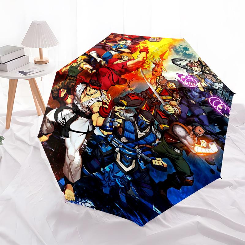 1pc Street Fighter Characters Automatic Folding Outdoor Umbrella - Portable 3-Fold Design with Iron Frame, Perfect for Fans, Travelers, Daily Use