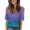 Women's V Neck T Shirts Half Sleeve Tops Printed Casual Summer Tees T Shirt Blouse