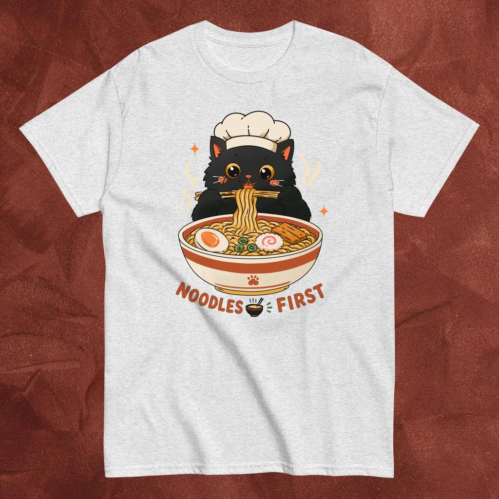 cat eating ramen tee