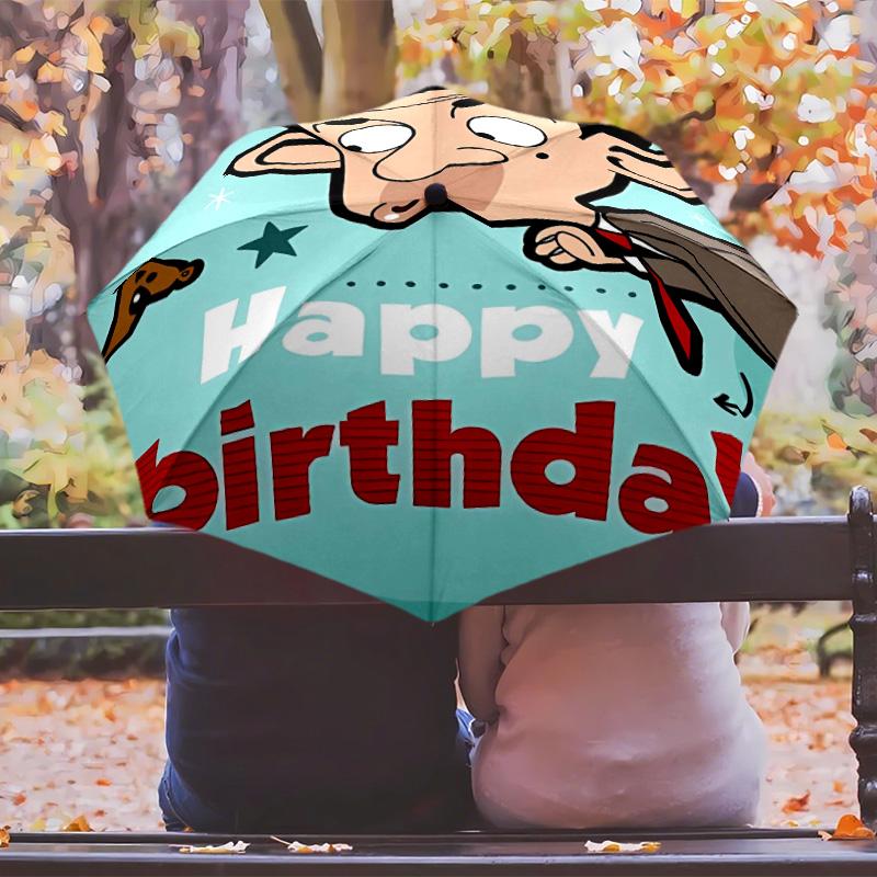 Mr Bean Umbrella with Automatic Open/Close & Self-8-Rib Heavy-Duty Umbrella, Compact Travel Umbrella Suitable for Outdoor