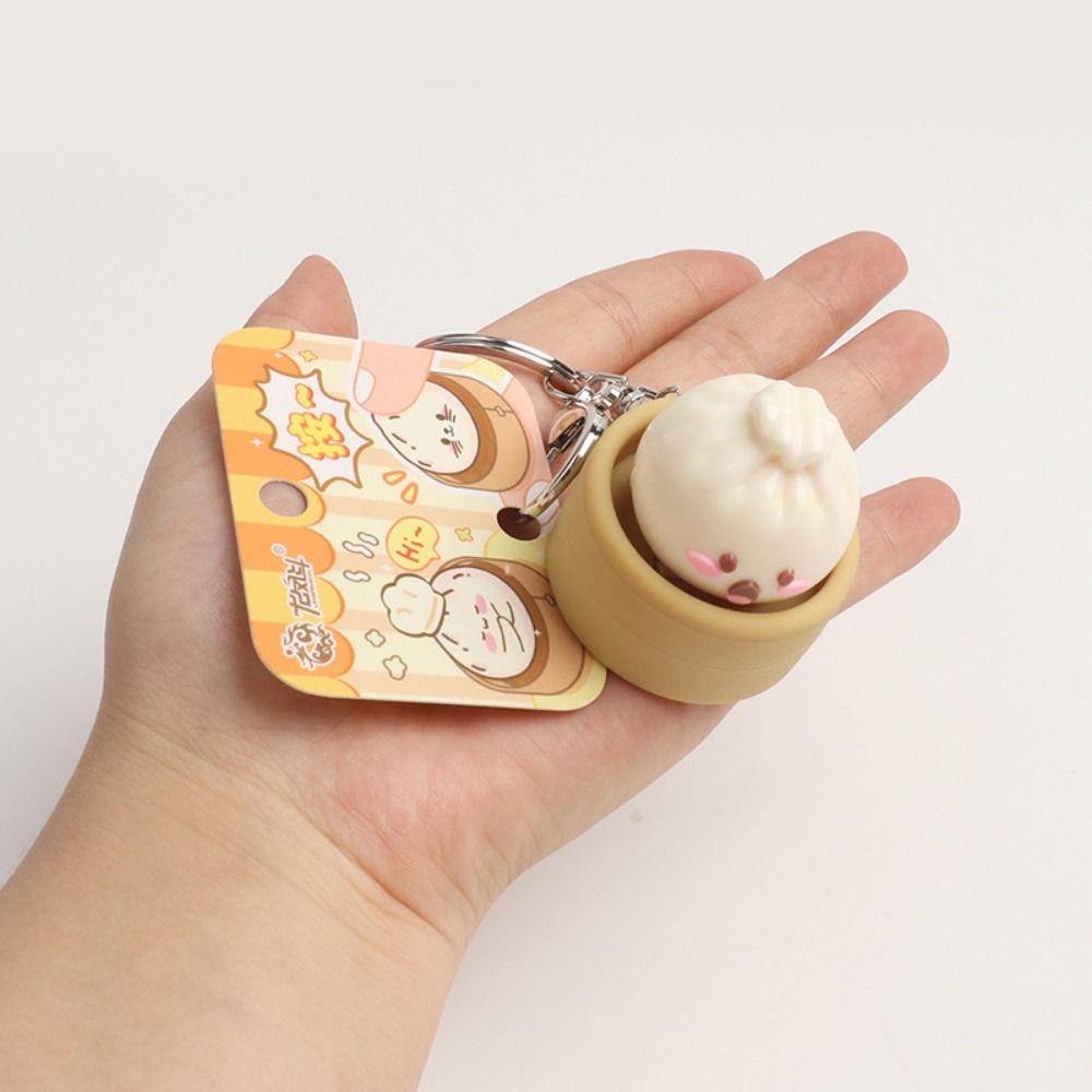 Sensory Steamed Bun Keychain Pendant Keyboard Fidget Toy Simulation Clicker Keychain Kids Toy