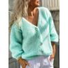 New Autumn and Winter Women's Deep V-neck Solid Color Button Cardigan Knitted Sweater Jacket