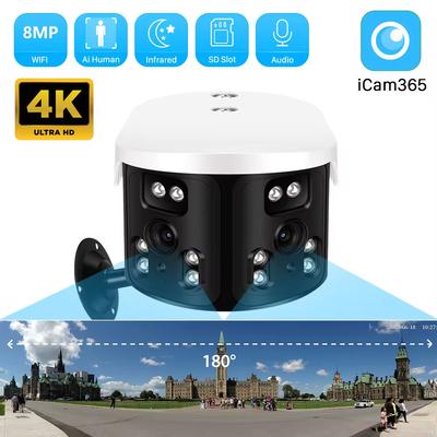 LS VISION 4K 8MP HD WIFI IP-камера с двумя объективами, сверхшироким обзором 180°, панорамная наружная WIFI-камера безопасности с функцией обнаружения человека ИИ, 4MP цилиндрическая камера