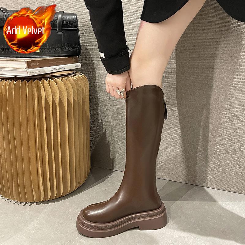 Обувь женские сапоги с кисточками длинные зимние туфли до колена с голенищем для женщин на платформе коричневые ПУ 2024 новинка по акции распродажа трендов