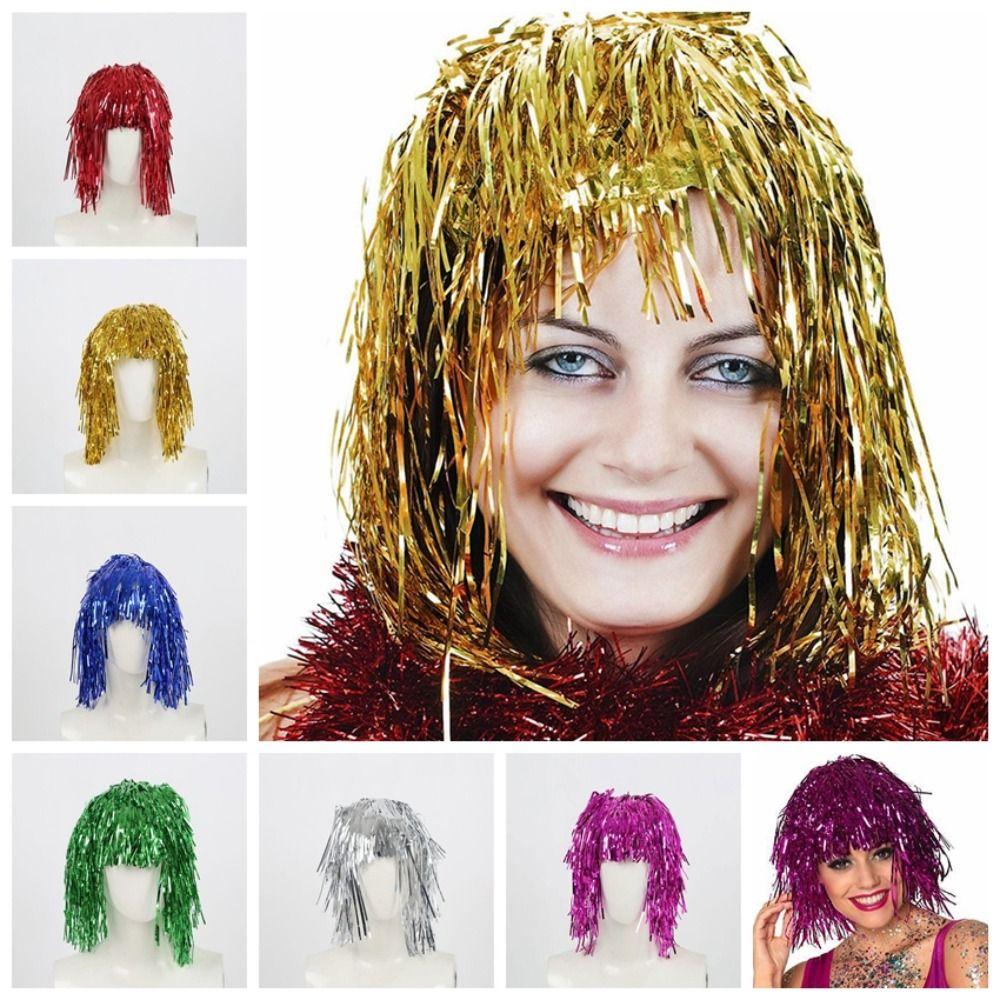 Glitter Halloween Colored Wig Funny Shiny Party Wig Tassel Foil Tinsel Wigs