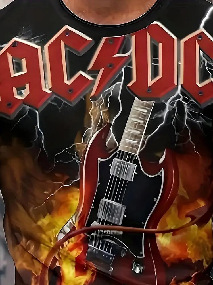 Мужская футболка с принтом AC/DC 3D, 100% полиэстер, круглый вырез, повседневная трикотажная ткань, летний модный топ с принтом