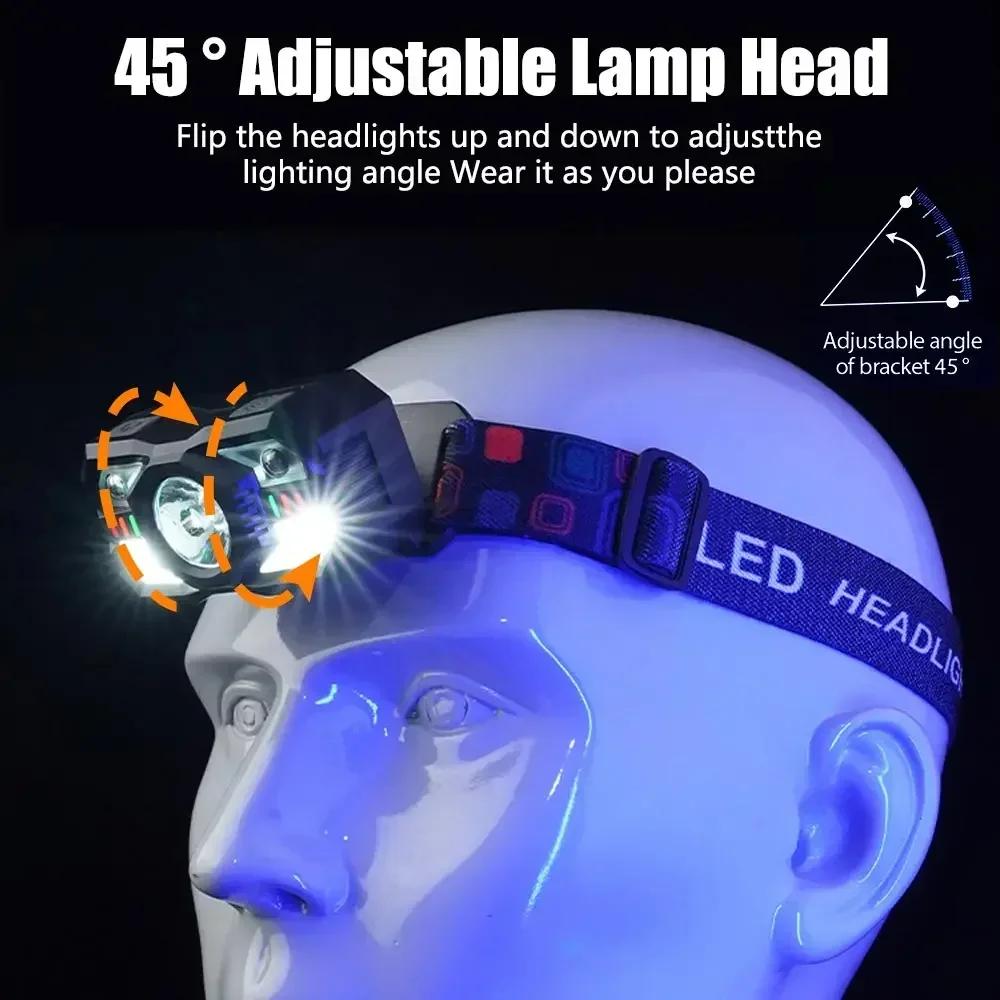 Светодиодный индукционный налобный фонарь с датчиком движения, USB-зарядка, 5 режимов, 1200 мАч для активного отдыха, кемпинга, бега, ночной рыбалки