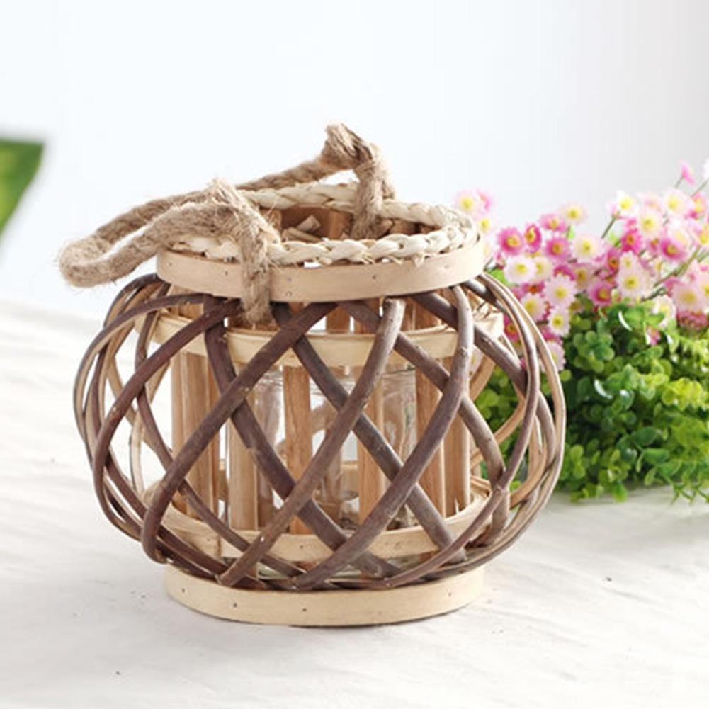 Подсвечник для чайной свечи в гостиной, ветрозащитный, для украшения дома, круглый, свадебный, винтажный, деревянный, плетеный, фонарь, подсвечник