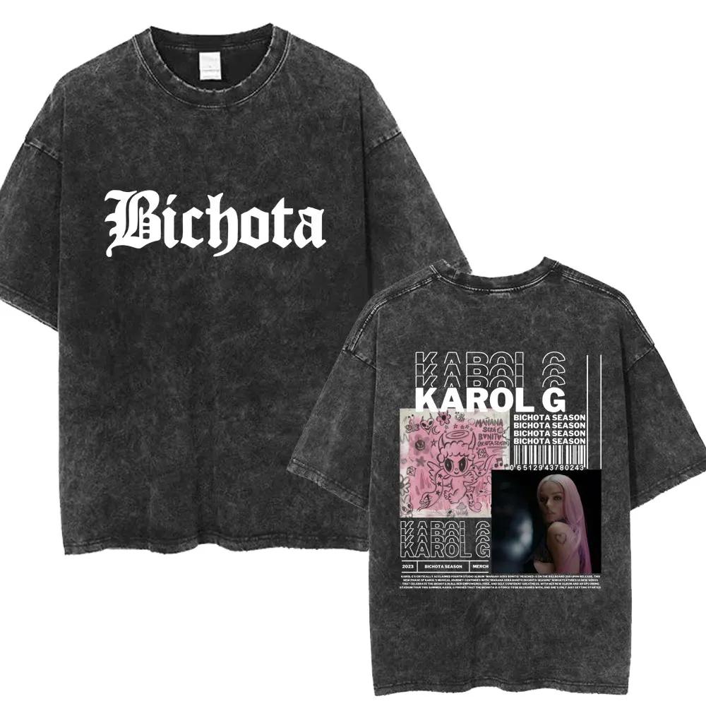 Уличная одежда Karol G Bichota Music Album Washed T Shirt Fashion Men Women Cotton Retro Short Sleeve Free