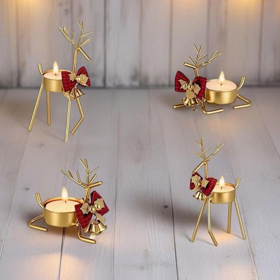 Yousheng Christmas Reindeer Tealight Candle Holder Gold Iron Decoration for Table Window Versatile Christmas Holiday Decor
