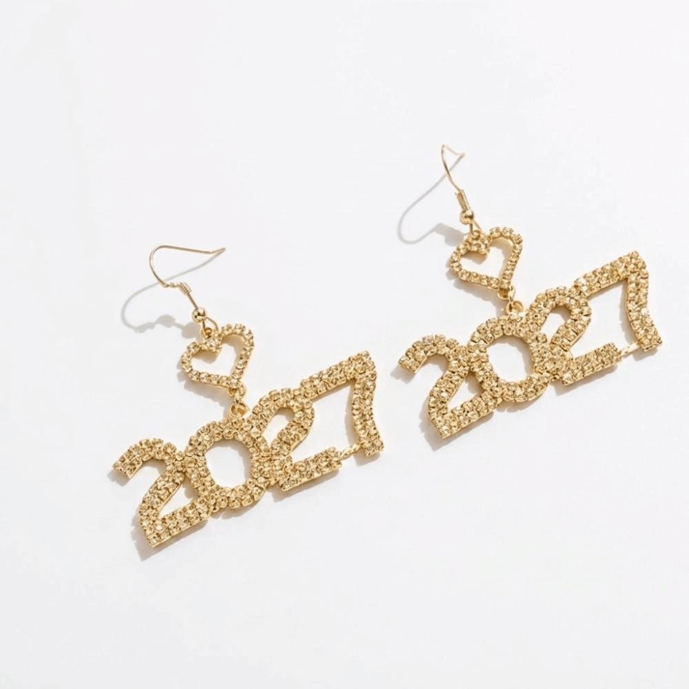 Elegant 2027 Digital Earrings Rhinestone Stud Earrings Happy New Year Earrings Celebration Holiday