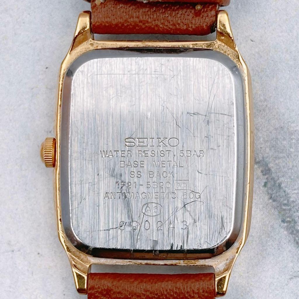 Б/у Рабочее item SEIKO SPIRIT женские часы квадратные новый ремешок 3 стрелки 1F21-5B20 прямоугольные золотые винтажные