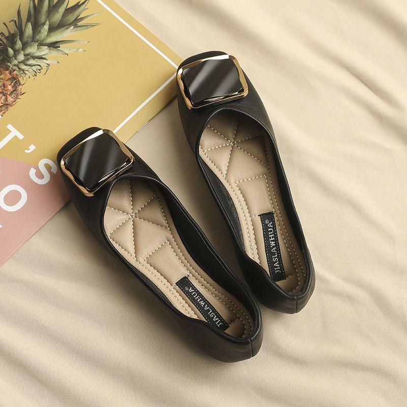 2025 новые однопедальные туфли на плоской подошве с мелким вырезом, женские весенне-осенние, нежные вечерние, удобные, с мягкой подошвой, универсальные туфли-дудочки