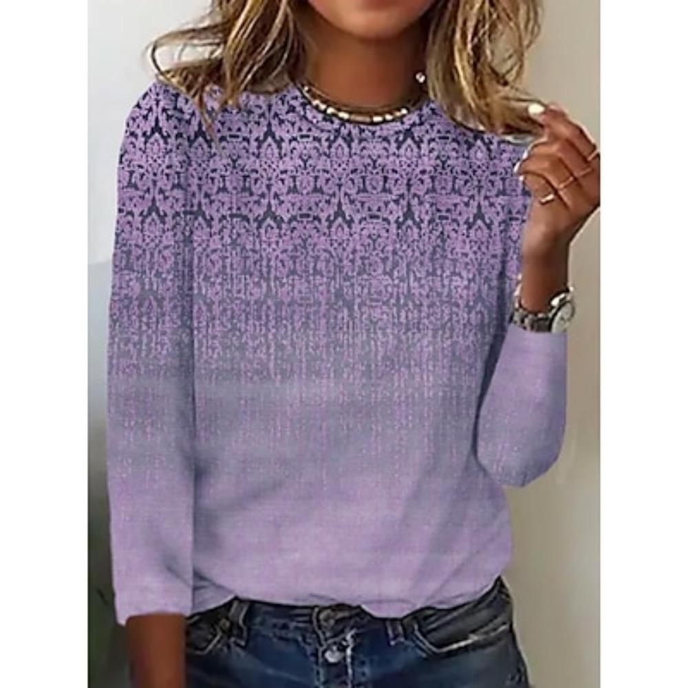 Женская рубашка блузка с принтом повседневная выходная уличная одежда повседневная с длинным рукавом круглый вырез синяя весна осень