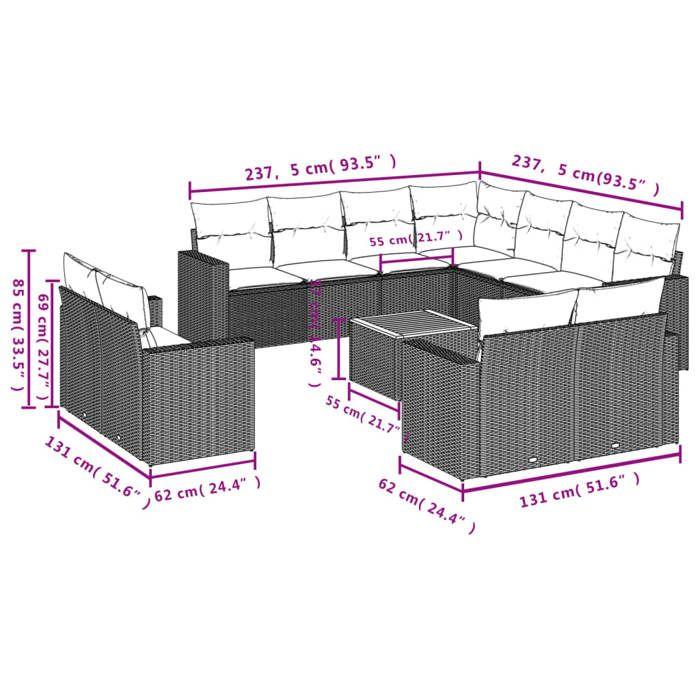 VidaXL Salon de Jardin avec Coussins 12 pcs, Canapés de Terrasse, Ensemble de Meubles de Patio, Mobilier d'Extérieur, Gris 3256718