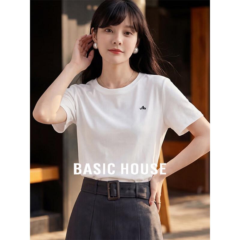 Basic House Women's Embroidered Round Neck T-shirt