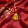 Maitreya Buddha Gold Pendant, Unisex Solid Charm, Fashion Necklace with Red Cord, Smiling Buddha Charm Couple Style