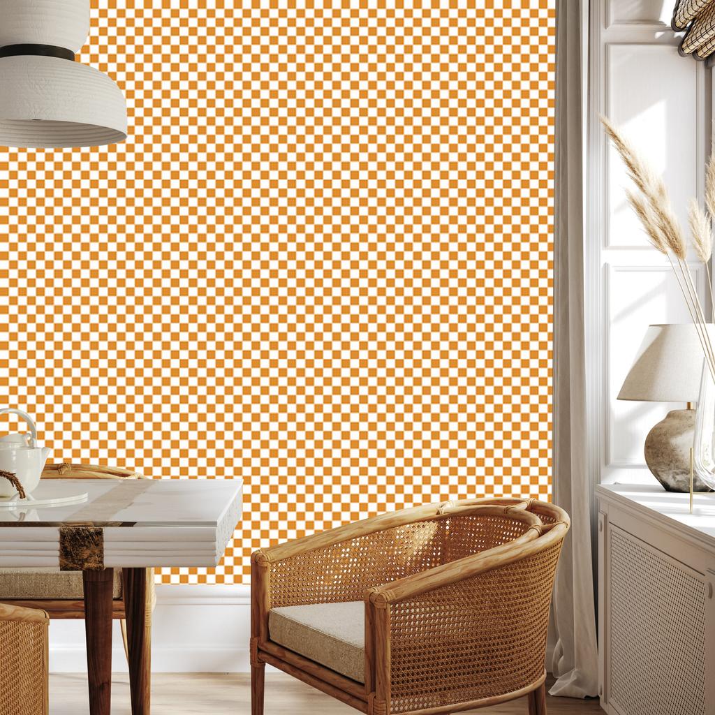 Checkerboard Wallpaper Cream, Gold and White for Living Room and Bedroom 50x1000