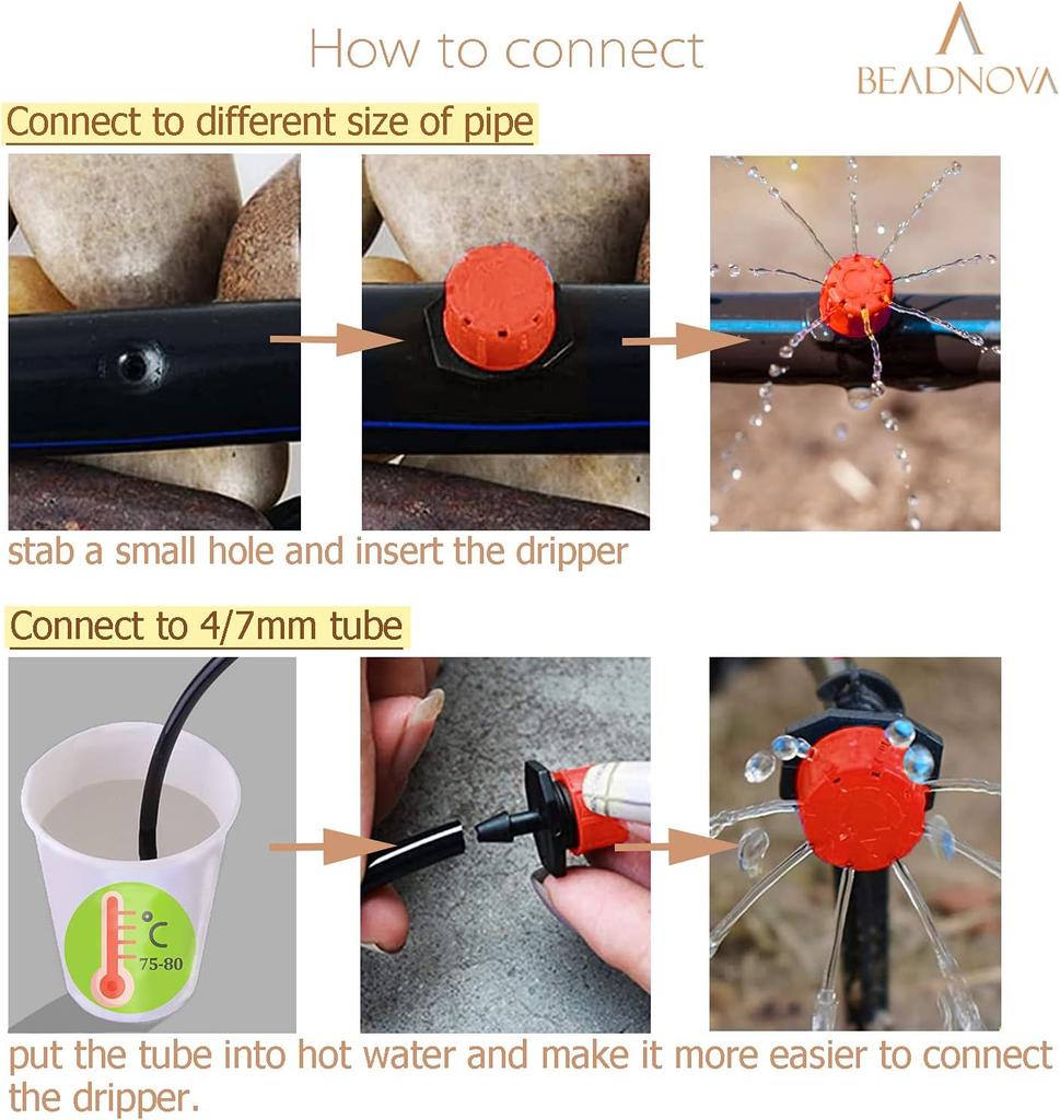 50Pcs Adjustable Drip Irrigation Emitters, 1/4Inch Adjustable Micro Drip Irrigation System Watering Sprinklers .