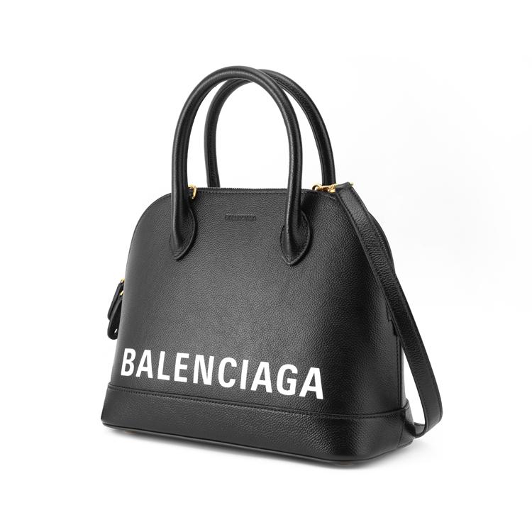 Balenciaga Ville Logo Print Leather Shell Bag Women Shoulder Bag Black 550645-0OTNM-1090